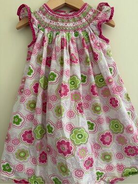 Velani classics pink and green smocked dress